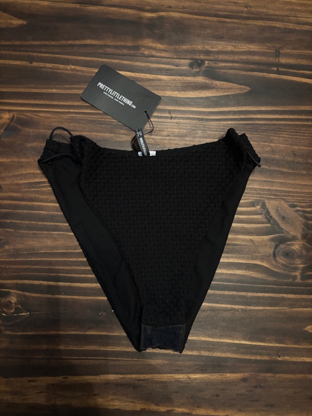 Pretty Little Thing Black Waffle Texture Bikini Bottoms Size 8 new